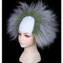 FantaLook Short Green and Grey White Cosplay Wig for Adult Halloween Party Costume