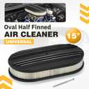 Universal 15" Oval Half Finned Air Cleaner Assembly,with Mounting bolt Black Aluminum Alloy Oval Polished Full Finned