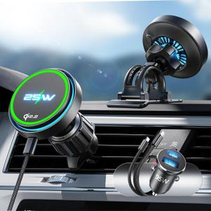 LISEN for Qi2.2 25W MagSafe Car Mount Charger[Top Spec with Cooling Fan95W Custom Adapter] iPhone 17 Pro Max Car Charger Fast Charging for iPhone 17 Pro Max Plus Air 16-12 Series,Pixel 10 Pro XL