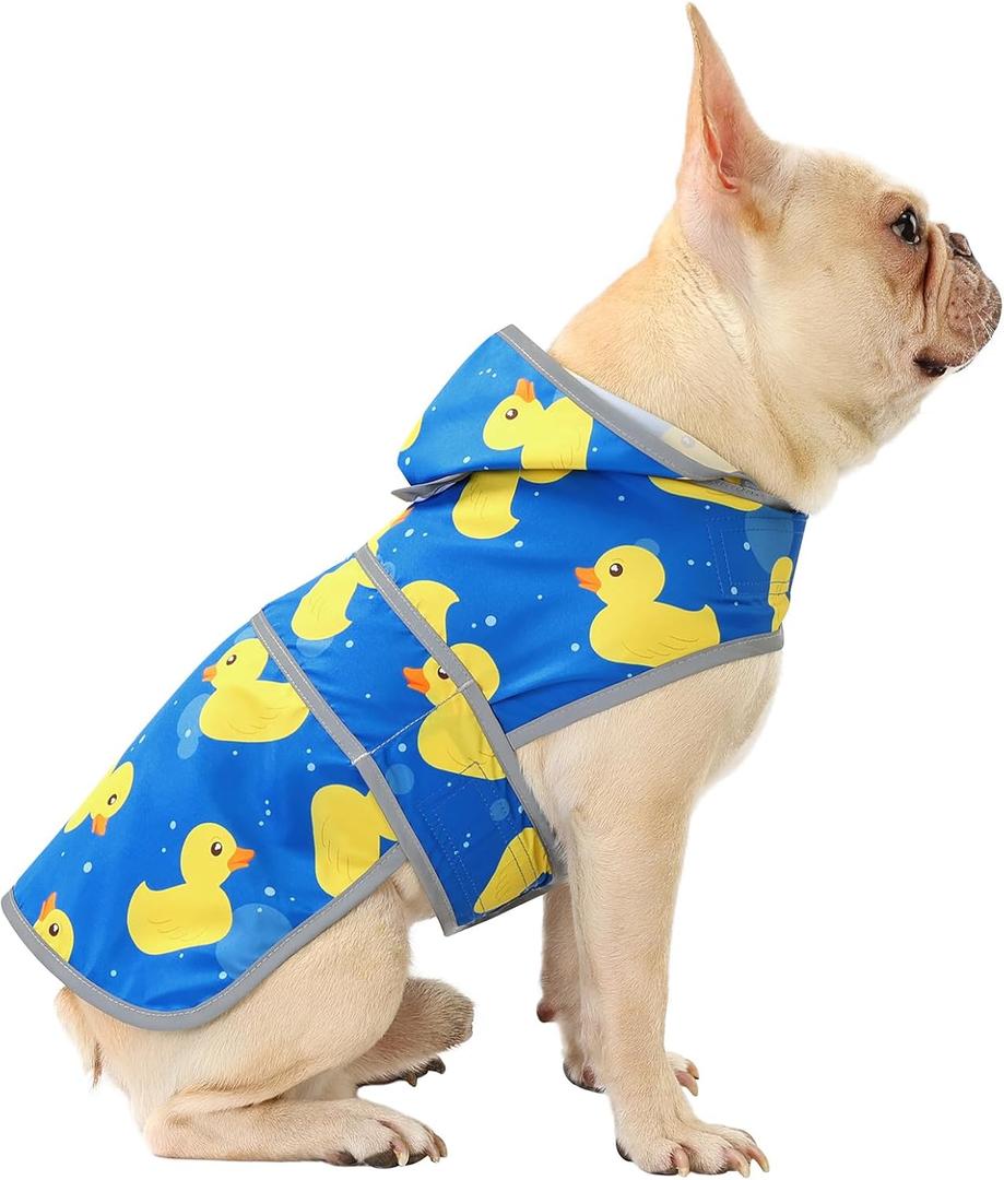 Dog Raincoat, Waterproof Dog Rain Jacket with Hood, Adjustable Rain Coat Poncho with Reflective Strips & Leash Hole for Medium Dogs Puppies, Lightweight Pet Clothes