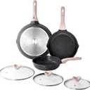 Kordisen Nonstick Frying Pan Set with Lids, 3 Piece Skillet Set, Healthy Induction Cookware Cooking Pan, Stay-Cool Handle, Compatible with All Stovetops, PFOA Free (9.5, 11, 12.5 Inch) (Classic Granite)