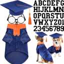 Huhumy 5 Pcs Dog Graduation Costume Set Include 2026 Pet Graduation Gown with Stole Puppy Grad Cap Lensless Glasses DIY Letter Stickers for Dogs Cats Holiday Costume Accessory(Blue Orange,L)