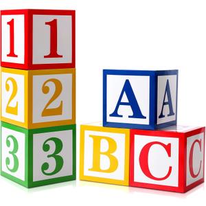 Kolldenn 6 Pcs ABC 123 Decorations Cartoon Party Decoration Street Party Decoration ABC Alphabet Balloon Box Inspire Cartoon Decor for Back to School PreK Graduation Birthday Photo Props, 11.81 x 11.81 x 11.81 inches
