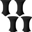 4 Pack 36x43 Inch Black Spandex Cocktail Table Covers, Cocktail Table Tablecloth, Stretch Tablecover for Party Wedding Bar Banquet(36x43 Inch, 4pc Black)