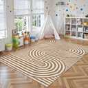 Lahome Abstract Area Rugs 5x7,Soft Living Room Rug Nursery Bedroom Rugs,Rainbow Colorful Playroom Rug Ultra-Thin Stain Resistance Throw Large Carpet for Kids Classroom Dorm Alba (5'X7',Khaki/Orange)