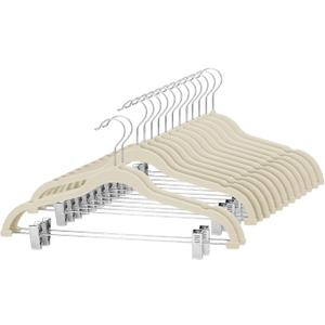 Cozymood Velvet Skirt Hangers - Pack of 24 - Velvet Hangers with Clips Ultra Thin Non Slip Velvet Pants Hangers Space Saving Clothes Hanger for Trouser, Skirts, Jeans, Dress (Beige)