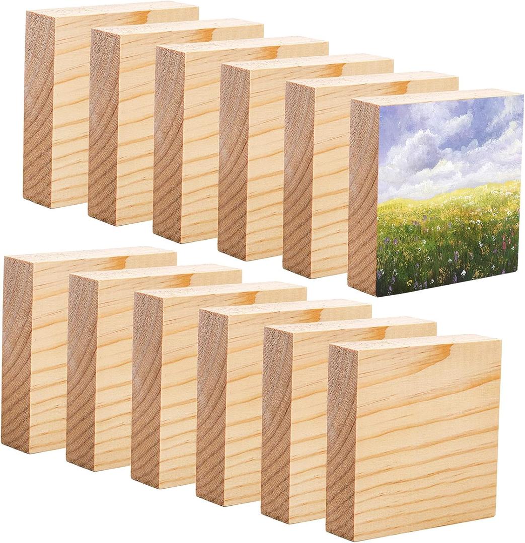 YOUEON 12 Pack Unfinished Wood Blocks for Art and Crafts, 4 X 4 X 1 Inch MDF Wood Board Wooden Square Blocks Craft Panels, Great for Crafts, Painting, DIY Projects, Carving, Engraving