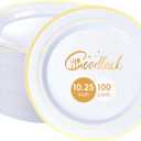 Goodluck 100PCS Gold Plastic Plates, 10.25 Inch Dinner Plate with Gold Rim, Heavy Duty Disposable Plastic Plates for Party, Wedding, Birthday & Daily Use