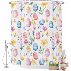 Easter Shower Curtains for Bathroom Easter Eggs Spring Stall Shower Curtain Set Waterproof Polyester Bathroom Curtains Floral Leaves Bathtub Decorations 72x72 Inch