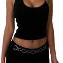 MakeMeChic Women's Two Piece Club Outfit Chain Halter Crop Tops and Bodycon Mini Skirt Set (Black, Small)