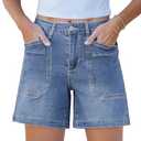 luvamia Jean Shorts for Women Trendy Mid Rise Casual Summer Jorts Distressed Cut Off Stretchy Denim Shorts with Pockets, L