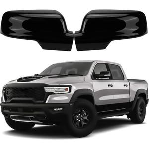 Glossy Black Side Mirror Covers Caps Compatible with 2019-2025 Dodge Ram 1500, Door Mirror Bezel Caps for Ram 1500 Replacement Pair with Turn Signal Cut-Outs