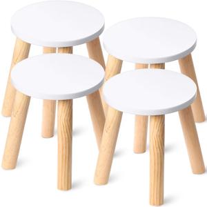 Wenqik 4 Wooden Step Stool for Kids 10.3 Inch 4 Legged Small Wooden Step Stool Solid Hard Sturdy Chair for Bedroom Furniture