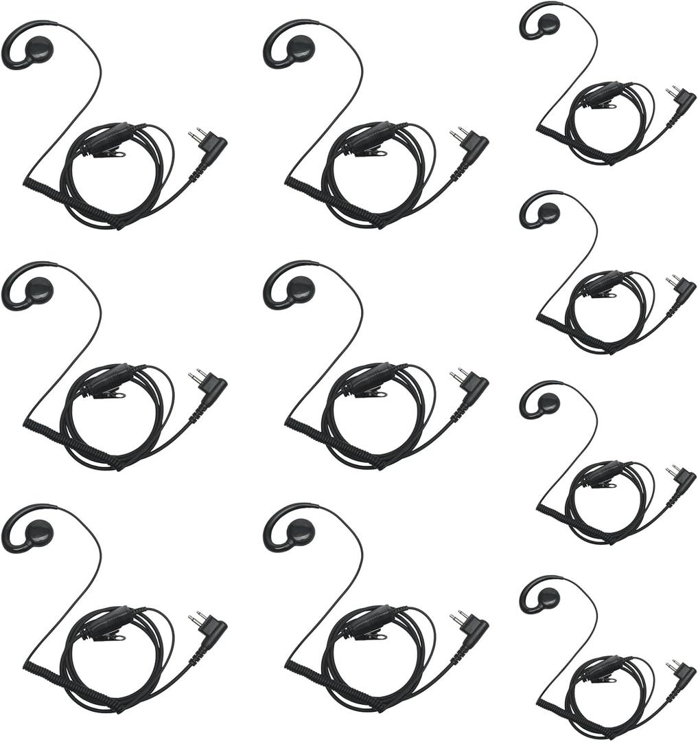 Rdm2070d Earpiece Walkie Talkie Headset with Mic Ptt Compatible with Motorola 2 Way Radio Cp200d Cp200 Cp185 2 Pin C Shape,10 Pack