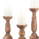 Rustic Wooden Pillar Candle Holders Set of 3, 12'' 9'' 6'' Farmhouse Wood Candle Stand for Table Centerpieces, Vintage Tall Candleholders Fireplace Mantel Decor for Living Room, Brown