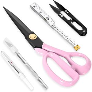 Professional Tailor Scissors Heavy Duty - Multi-Purpose Sewing Fabric Scissors for Leather Cutting Industrial Sharp Shears Home Office Arts, and Crafts (10 Inch) Pink