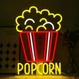Popcorn Neon Sign for Wall Decor Dimmable Food Led Lights Signs Snacks Led Signs for Cinema Decor Neon Light for Home Cinema Snack Shop Kitchen Video Room Cafe Home Bar Party Man Cave Decor