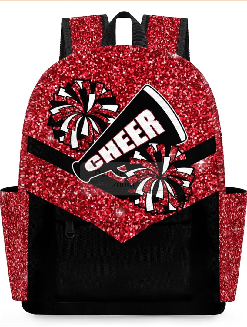 Red Glitter Cheer Kids Backpack for Girls Cheerleader Preschool Toddler Backpack Kindergarten Nursery Bookbag Travel Children Lightweight School Bag