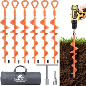 Ground Anchors Screw in 15 Inch, Heavy Duty Earth Anchor Stakes for Trampoline, Camping, Canopies, Tents, Securing Animals, Swing Set Anchors, 6 Pack Tent Stakes