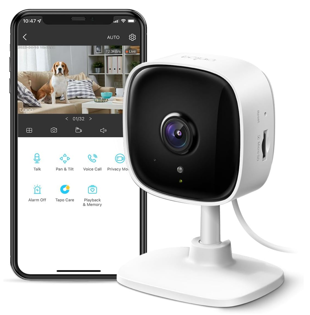 TPLink Tapo 1080P Indoor Security Camera for Baby Monitor, Dog Camera w/Motion Detection, 2Way Audio Siren, Night Vision, Cloud & SD Card Storage, Works w/Alexa & Google Home (Tapo C100)