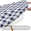 Smiry Round Picnic Tablecloth, Elastic Waterproof Fitted Vinyl Tablecloths for 36"-44" Tables, Flannel Backed Buffalo Plaid Table Cover for Dining, Camping, Outdoor, White and Navy