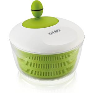 Leifheit Trend Green and White Salad Spinner, 4L Crank-Handle Salad Dryer with Non-Slip Base, Ergonomic Recessed Grip, Dual-Use Bowl for Serving or Draining, Dishwasher Safe Kitchen Tool