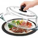 Glass Microwave Splatter Cover for Food with Microwave Place Mat - Sturdy Plate Guard Lid with Vent Holes and Easy-Grip Silicone Handle - BPA Free, Dishwasher Safe (Black)