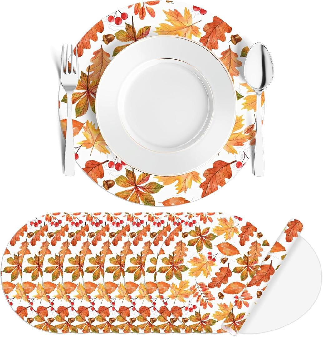 50Pcs Fall Leaves Paper Placemats Autumn Maple Leaf Dinner Mats Disposable Table Mats for Thanksgiving Harvest Party Table Setting