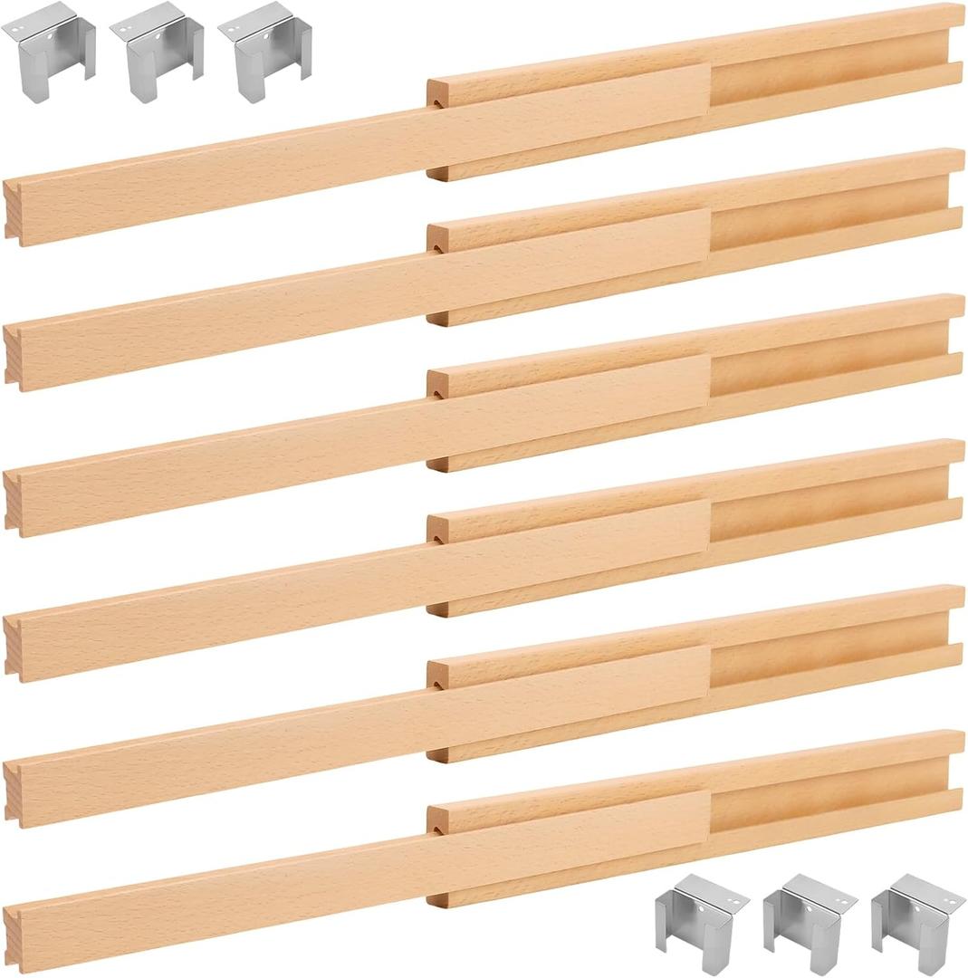 6 PCS 15.7 Inch Wooden Drawer Slides, Classic Wood Center Guide Track with Metal Glides, Dresser Slider Replacement Kit