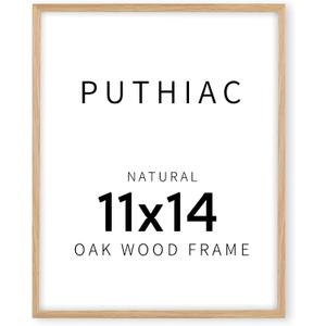 puthiac 11x14 Solid Oak Wood Picture Frame, Fits 8x10 with Mat or 11x14 Without Mat, Wall Display Only, Vertical or Horizontal, Plexi Front, 1 Pack, Natural Oak