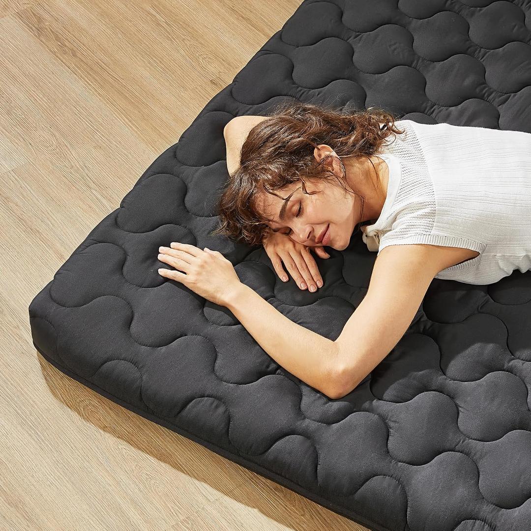 Japanese Floor Mattress, Futon Mattress Full Size 3" Thick Portable Sleeping Pad with High Density Foam, Foldable & Comfortable Tatami Mat for Adult, Roll Up Lounger Camping Bed, Gray