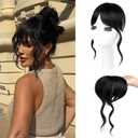 Flufymooz Clip in Bangs,12 Inch French Bang Fringe with Temples Hairpieces for Women Daily Wear-Natural Black