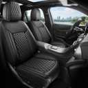 Front Car Seat Covers 2PCS, Luxury Heavy-Duty Nappa Leather 3D Design Universal Fit Waterproof Automotive Seat Covers& Accessories for SUV Trucks, Style1 Black (Black Full Coverage)