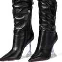 anteikira Women's Fashion Pointed Toe Clear Heel Over the Knee Boots Slouch High Heel Side Zipper Tall Boots for Women Size 5.5-12US