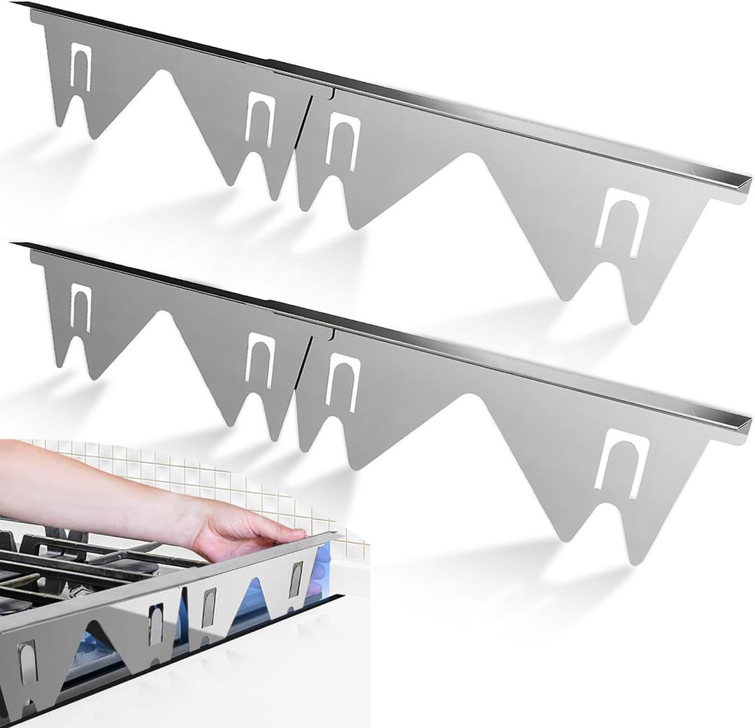 Stainless Steel Stove Gap Covers (2 Pack),Stove Gap Filler,Stove Gap Guards for Gas Range,Range Trim Kit,Heat Resistant & Easy to Clean, Easy Retractable Length 13.8" to 27.5" (Silver)