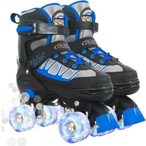Nattork Roller Skates for Kids Boys Girls, 4 Size Adjustable Rollerskates with Light Up Wheels for Children Beginners for Outdoor Indoor (Medium (13C-2), Blue)