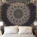 Edeesky Black Mandala Tapestry Wall Hanging Psychedelic Wall Tapestry Aesthetic Indian Hippie Decor Bohemian Art Boho Home Decoration for Bedroom,Living Room,Dorm (59"L x 51"W)