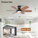 42 Inch Black Ceiling Fans with Lights and Remote, Low Profile Flush Mount Modern Ceiling Fan with Light, 6 Blades, Dimmable, Reversible DC Motor, Indoor Outdoor Ceiling Fan for Bedroom Patio