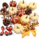 23Pcs Fake Pumpkins Fall Thanksgiving Decorations,Plastic Pumpkins with Acorns,Maple Leaves,Pine cones,Berries, Artificial Mini Pumpkin Decorating Harvest Home Decor Centerpiece Table Decorations