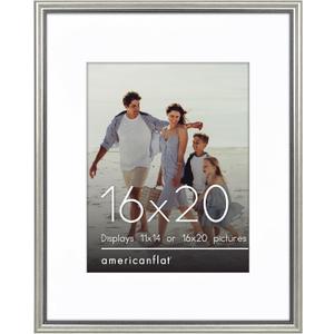 Americanflat Vintage Frames - 16x20 Picture Frame with Beaded Accents and Polished Plexiglass - Use as 11x14 Frame or Display 16x20 Photos Without Mat - Heirloom Collection - Wall Display - Silver