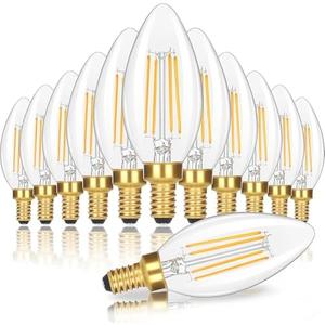 Dimmable E12 Candelabra LED Light Bulbs 60 Watt Equivalent, 6W 630LM Chandelier Light Bulb 2700K Soft Warm White, Vintage LED Filament Clear Glass Candle Light Bulbs, 90+ CRI, No Flicker, 12-Pack