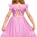 LQSZ Girls Summer Tie Back Dress Ruffle Sleeve A-Line for Beach Brithday Dance Party Size 110