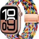 Magnetic Braided Loop Band Compatible with Apple Watch Series 11 10 42mm 9 8 7 6 5 4 40mm 41mm for Women Men, Stretchy Nylon Elastic Sport Strap for iWatch SE 1/2/3, W-Colorful