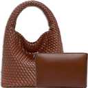 JINMANXUE Woven Tote Bag for Women, Fashion Hobo Handbag, Travel Top-handle Shoulder Bag, Beach Underarm Bag with Purse