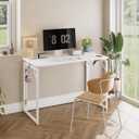 JOYMOOP White Folding Desk - 40", No Assembly Middle Size Foldable Desk for Home, Office, Wooden Top Folding Computer Desk for Working, Writing, Studying