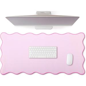 Scalloped Desk Mat Large Scalloped Piping Cute Desk Mat Aesthetic Preppy Table Pad Large Nonslip Pad with Edge Stitching Waterproof Gaming(Pink,31.5 x 15.75 Inches)