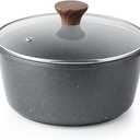 SENSARTE Nonstick Stock Pot with Lid, 4.5 Quart Induction Cooking Pot with Tempered Glass Lid, Stew Pot with Swiss Nonstick Granite Coating, PFOA PFOS APEO Free, Gray