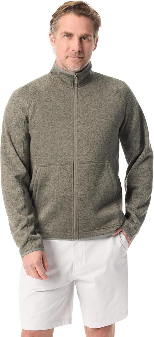 BASS OUTDOOR mens Full Zip Front Long Sleeve Fleece Sweater Jacket Standard (Large, Moss Lichen)