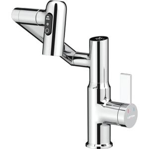 Lefton Rotatable Bathroom Faucet with Temperature Display in Fahrenheit (Batteries-Free), 3 Water Modes, Chrome, BF2204-1
