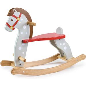 Mentari Toys - Rocking Horse - Sturdy Wooden Ride-On with Red Saddle and Harness - No-Tip Design, Grey with White Spots - Promotes Balance, Coordination and Imaginative Play - Age 12m+ Mentari Toys - Rocking Horse - Sturdy Wooden Ride-On with Red Saddle and Harness - No-Tip Design, Grey with White Spots - Promotes Balance, Coordination and Imaginative Play - Age 12m+